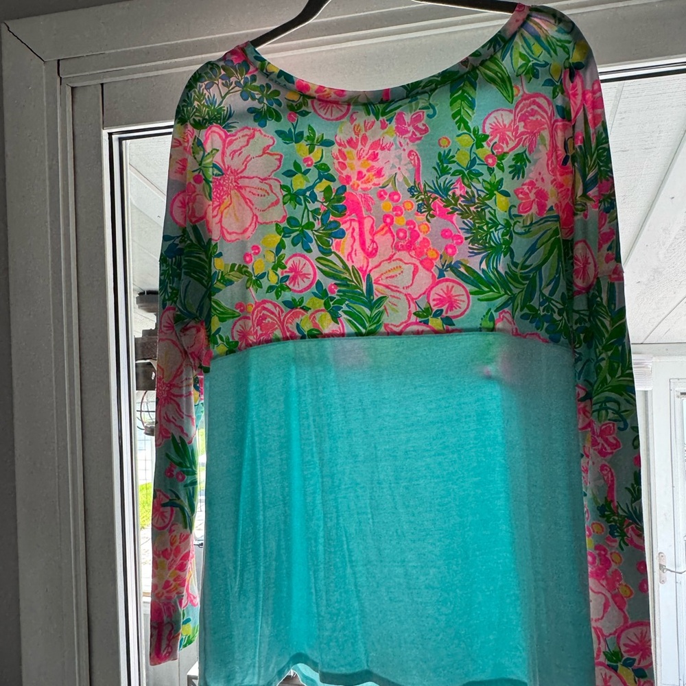 Lilly Pulitzer Vibrant Pink and Blue Floral Shirt